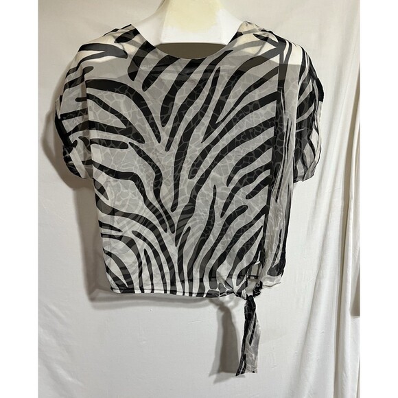 ouiset Sheer blouse top zebra leopard print front tie Lightweight Breathable v - Picture 1 of 5